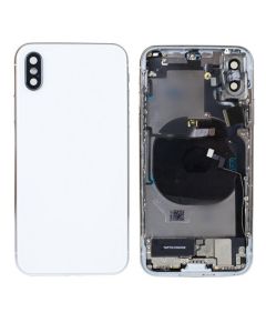 iPhone X Compatible Back Housing with Small Parts and Logo - White, OEM